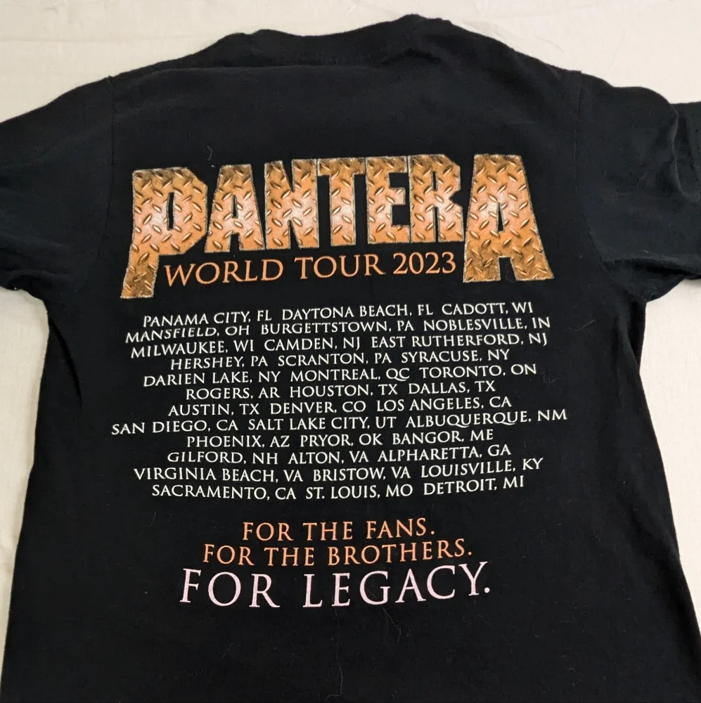 Pantera 2023 Official Concert Tee - Tour Locations on Back Size Small